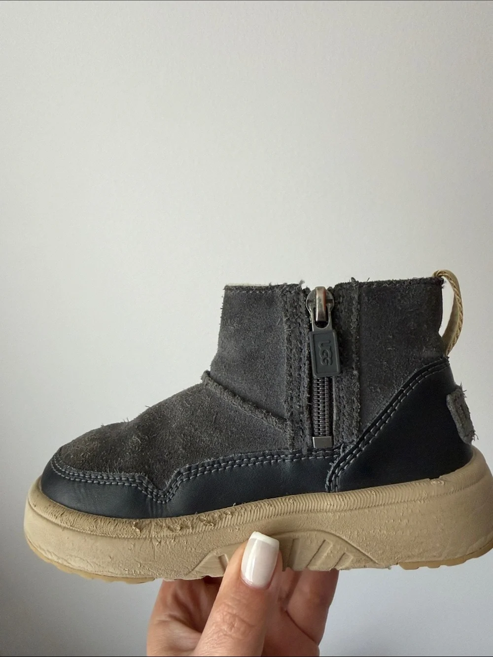 UGG Kids Charcoal Gray and Tan Ankle Booties